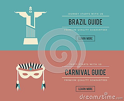 Set of vintage Brazil and carnival banners Vector Illustration