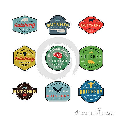 Set of vintage butchery logos. retro styled meat shop emblems. vector illustration Vector Illustration