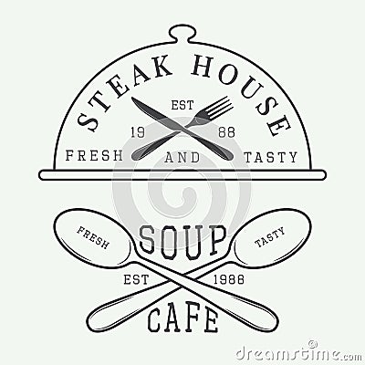 Set of vintage cafe and steak house logo, badge and emblem withSet of vintage cafe and steak house logo, badge and emblem with Vector Illustration