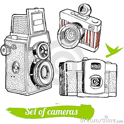 A set of vintage cameras Vector Illustration