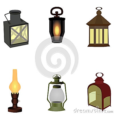 Set of vintage camping old lamp for hiking. vector illustration Vector Illustration