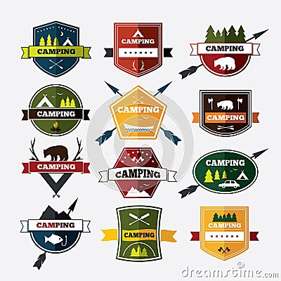 Set of vintage camping and outdoor activity logos Vector Illustration