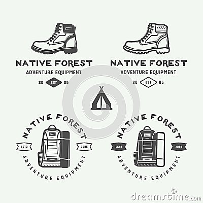 Set of vintage camping outdoor and adventure logos, badges Vector Illustration