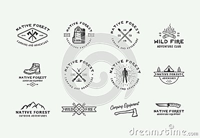 Set of vintage camping outdoor and adventure logos, badges, labels, emblems, marks and design elements. Graphic Art. Vector Vector Illustration