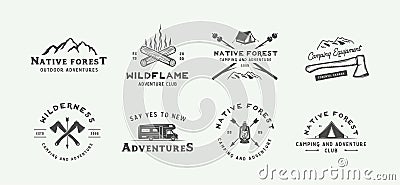 Set of vintage camping outdoor and adventure logos, badges Vector Illustration