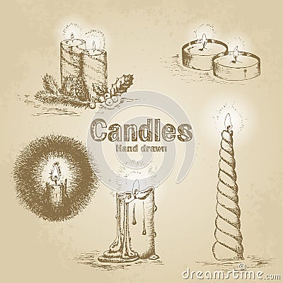 Set of vintage candle Vector Illustration