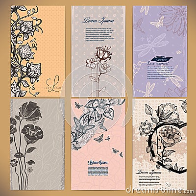 set of vintage cards with flowers backgrounds Vector Illustration