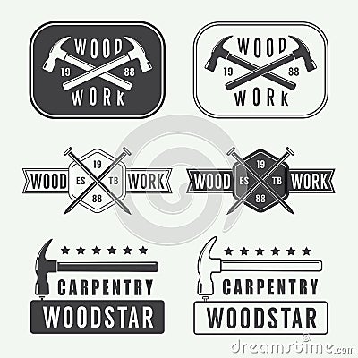 Set of vintage carpentry labels, emblems and logo Vector Illustration