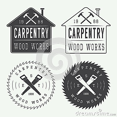 Set of vintage carpentry labels, emblems and logo Stock Photo