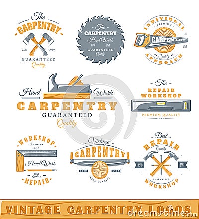 Set of vintage carpentry logos Vector Illustration