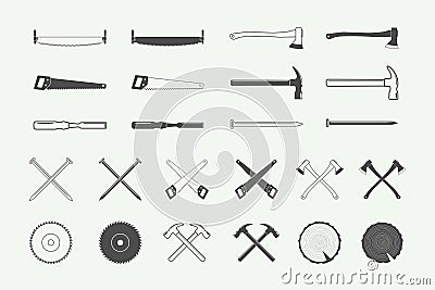 Set of vintage carpentry and mechanic labels, emblems, logo Vector Illustration