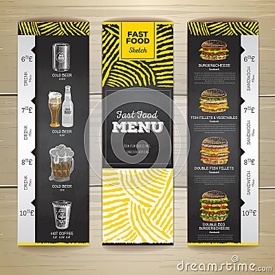 Set of vintage chalk drawing fast food menu banners. Sandwich Vector Illustration