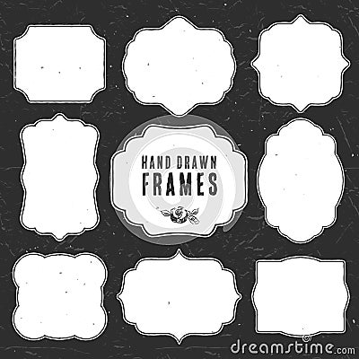 Set of vintage chalk frames and labels. Hand drawn vector Vector Illustration