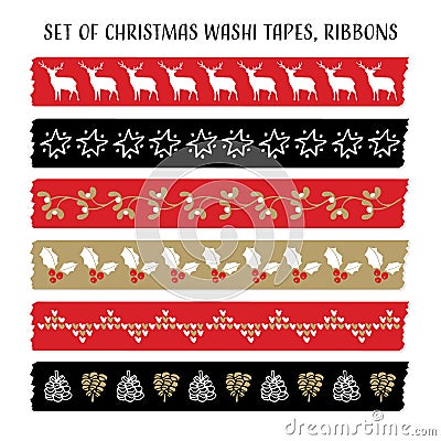 Set of vintage Christmas washi tapes Vector Illustration