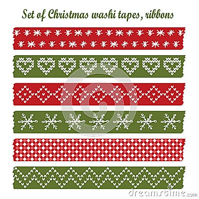 Set of vintage christmas washi tapes, Vector Illustration