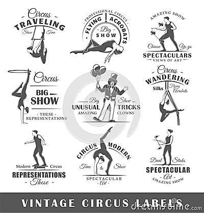 Set of vintage circus labels Vector Illustration
