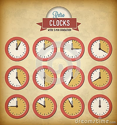 Set of vintage clocks Vector Illustration