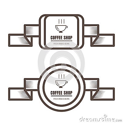 Set of vintage coffee badges and labels brown color on white background Vector Illustration