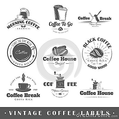 Set of vintage coffee labels Vector Illustration