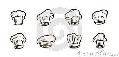 Set of vintage cook hats. Chef symbol. Cooking, restaurant concept Vector Illustration