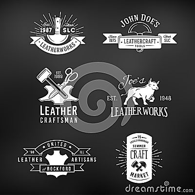 Set of vintage craft logo designs, retro genuine Vector Illustration