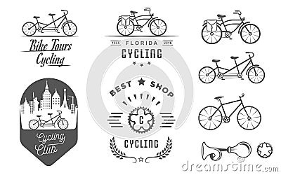 Set Vintage Cycling and Bicycle Sign and Badges Stock Photo