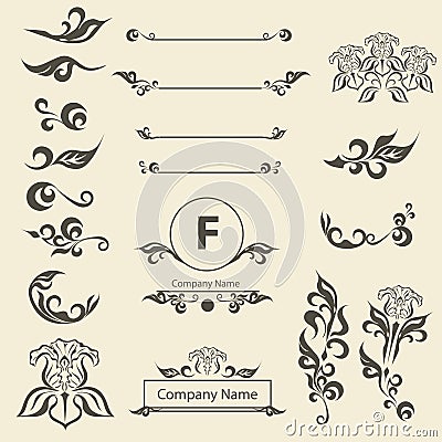 Set Vintage Decorations Elements arabesque ornament Vector Illustration