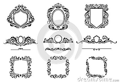 Set of Vintage Decorations Frame Elements. Flourishes Calligraphic Ornaments, Borders and Frames. Retro Style Collection Vector Illustration