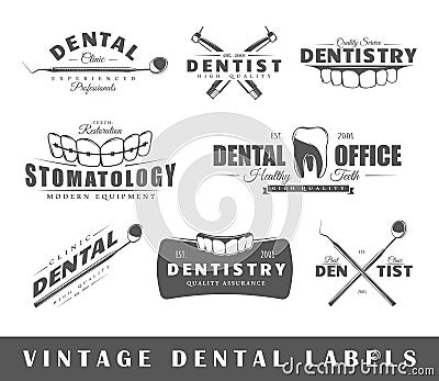 Set of vintage dentist labels Vector Illustration