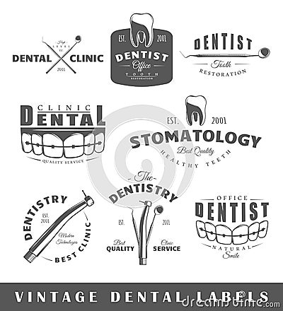 Set of vintage dentist labels Vector Illustration