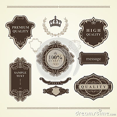 Set of vintage elements: heraldry, banners, labels, frames, ribbons Vector Illustration