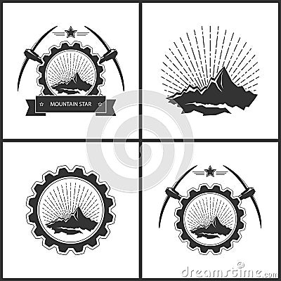 Set of Vintage Emblem of the Mining Industry Vector Illustration