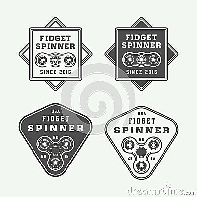 Set of vintage fidget spinners logos, emblems, badges Vector Illustration