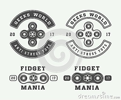 Set of vintage fidget spinners logos, emblems, badges Vector Illustration