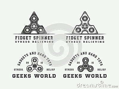 Set of vintage fidget spinners logos, emblems, badges Vector Illustration