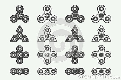 Set of vintage fidget spinners logos, emblems, badges Vector Illustration