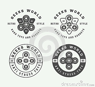 Set of vintage fidget spinners logos, emblems, badges Vector Illustration