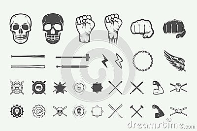 Set of vintage fighting or martial arts logo, emblem, badge Vector Illustration