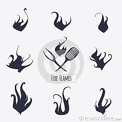 Set of vintage fire flames icons, logo design Vector Illustration