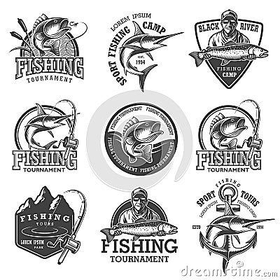 Set of vintage fishing emblems Vector Illustration