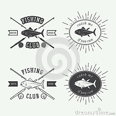 Set of vintage fishing labels, logo, badge and design elements. Vector Illustration