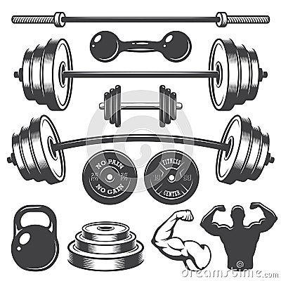 Set of vintage fitness designed elements Vector Illustration