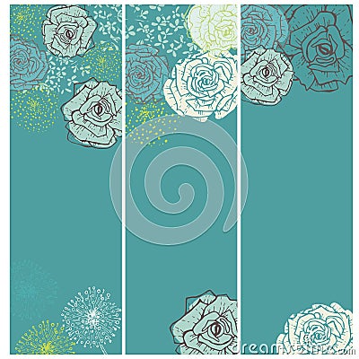 Set of vintage floral cards in turquoise Vector Illustration