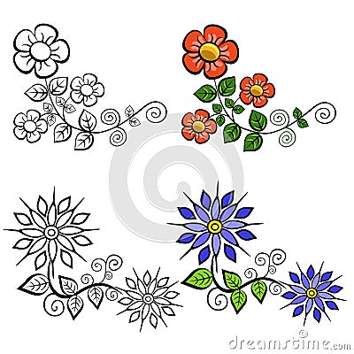 Set of vintage floral designs isolated on a white background Vector Illustration