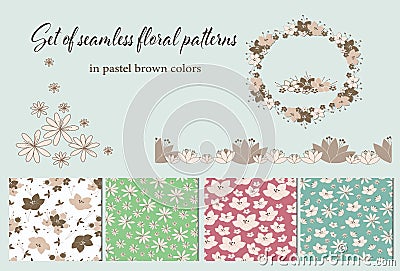 Set of vintage floral seamless patterns Vector Illustration