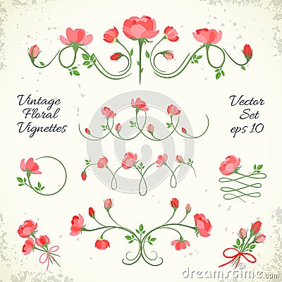Set of Vintage Floral Vignettes. Vector illustration, eps10. Vector Illustration