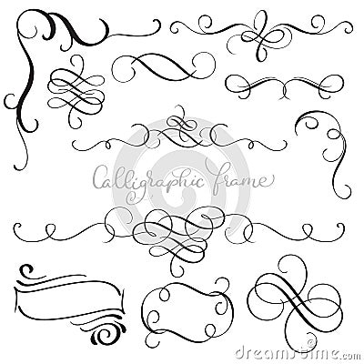 Set of vintage flourish decorative art calligraphy whorls for design. Vector illustration EPS10 Vector Illustration