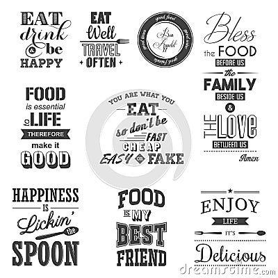 Set of vintage food typographic quotes Vector Illustration