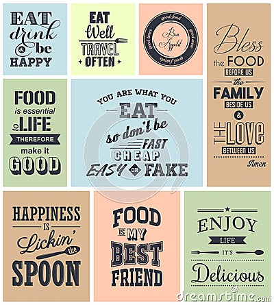 Set of vintage food typographic quotes Vector Illustration