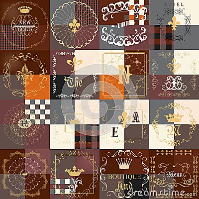 Set of vintage frames for luxury labels, logos, boutique, cafe, Stock Photo